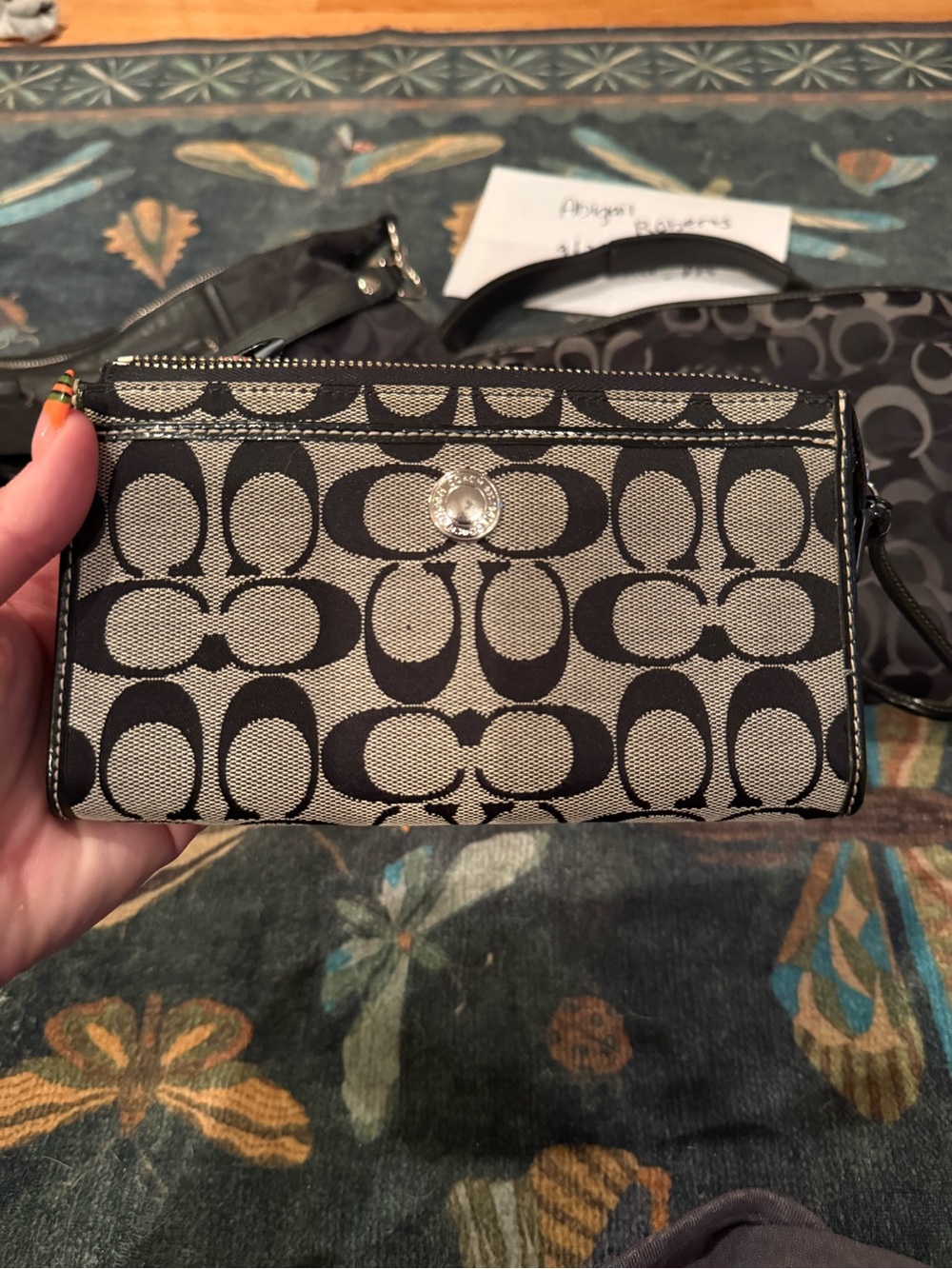 Coach Signature Black/Gray Wristlet Wallet